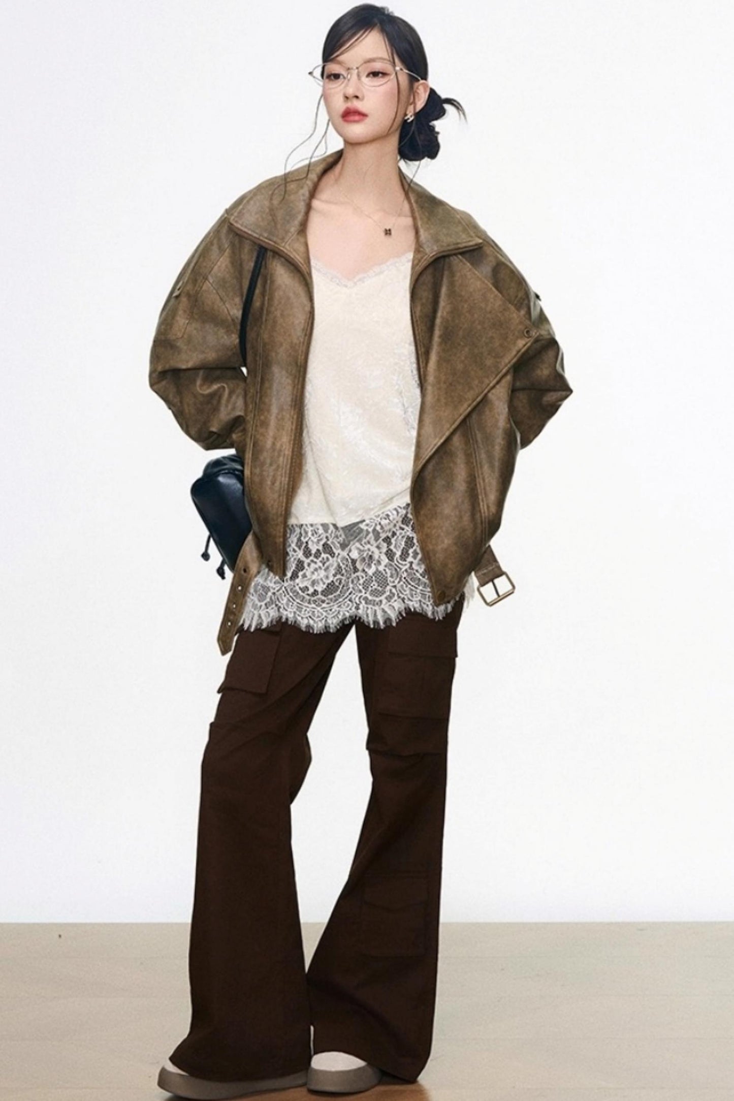 Khaki Leather Jacket Set-Up