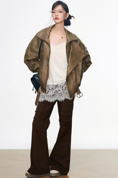 Khaki Leather Jacket Set-Up