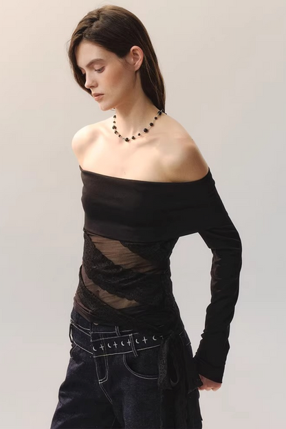Translucent Lace One-Shoulder Top
