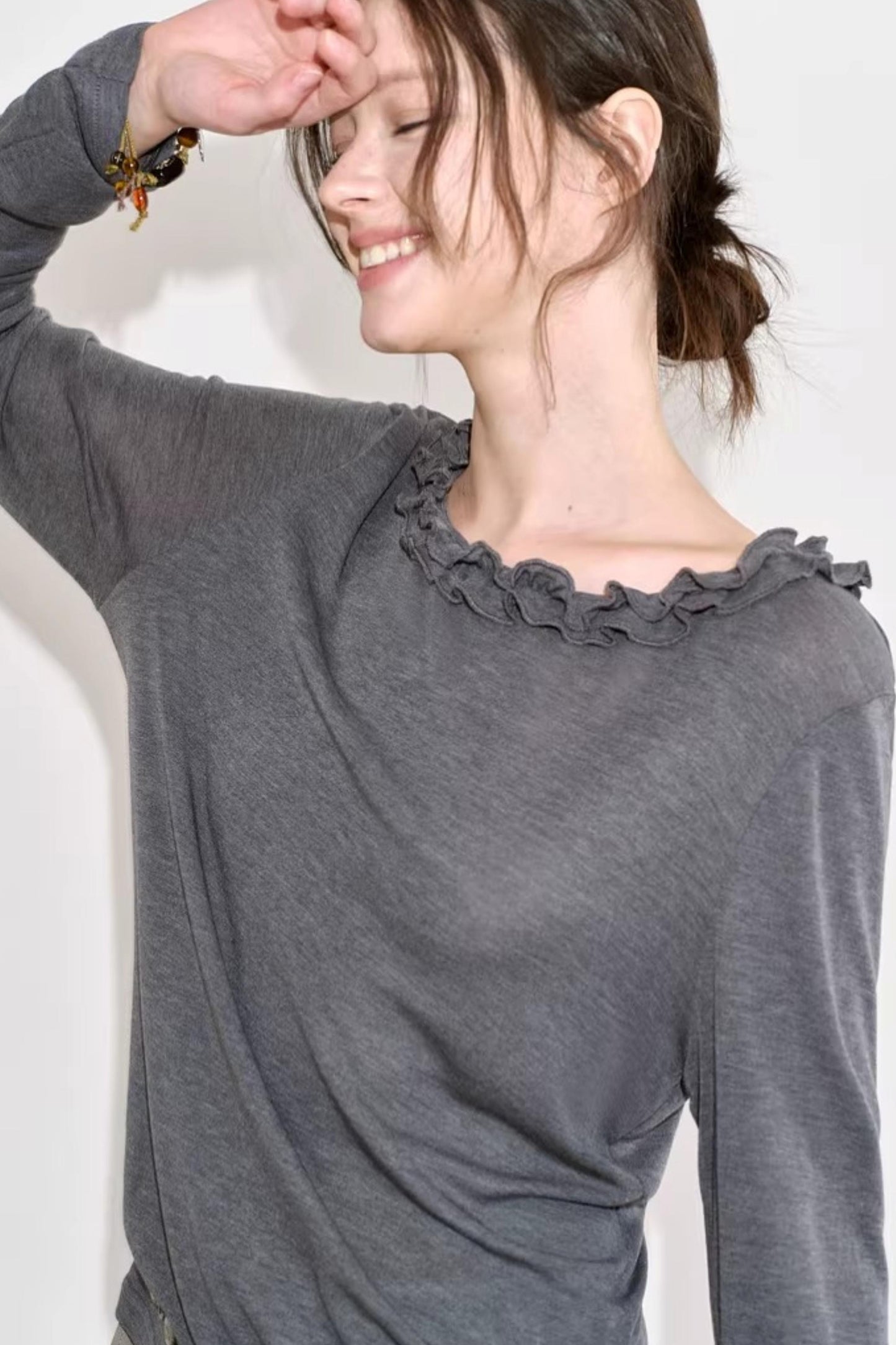 Ruffled Lyocell Off-Shoulder Top