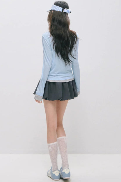 Layered Fake Two-Piece Tencel Wool Top