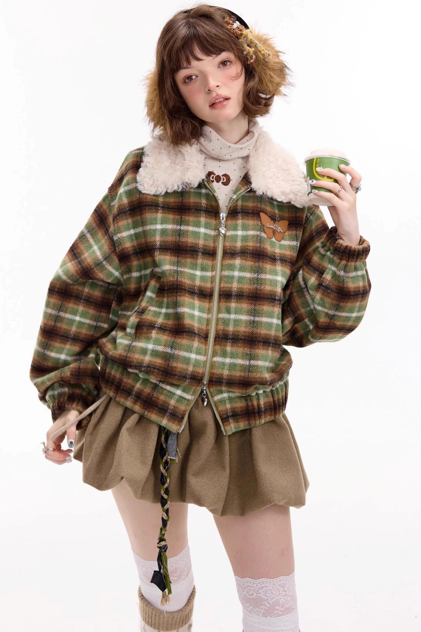 Winter Retro Green Plaid Jacket