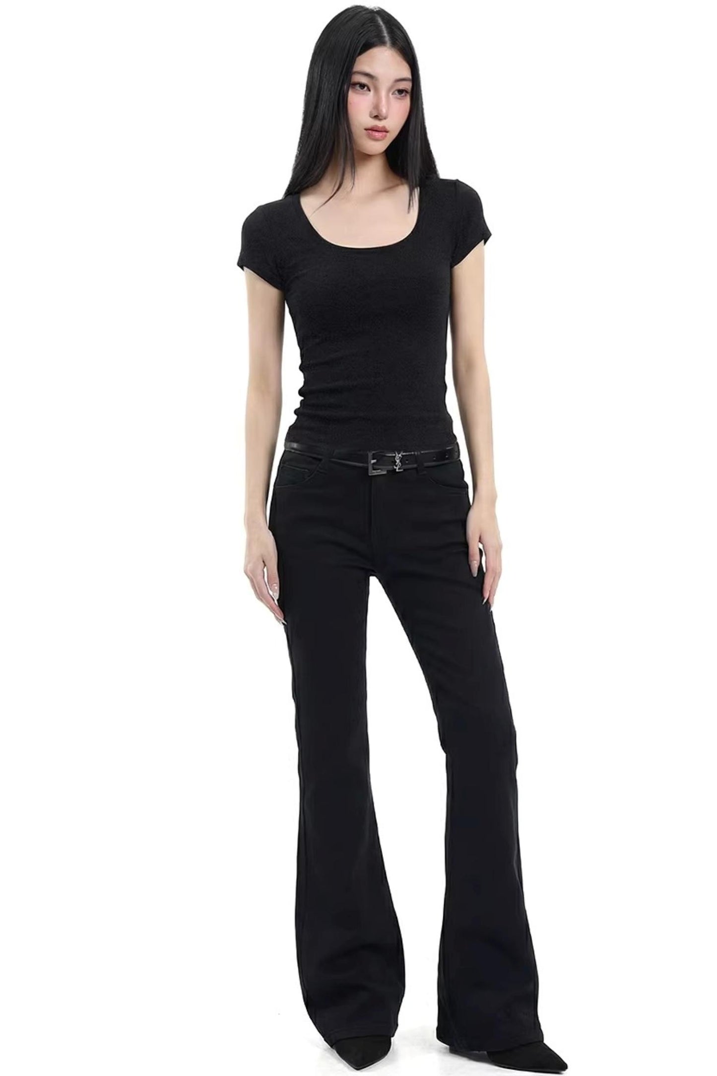 Black Slim-Fit U-Neck Top