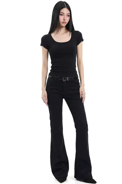 Black Slim-Fit U-Neck Top