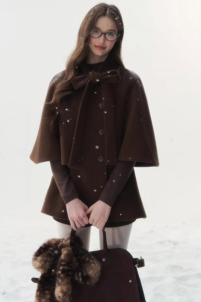 Cocoa Double-Breasted Cape Coat