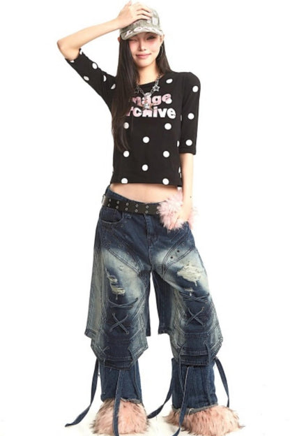 Retro Deconstructed Denim Pants