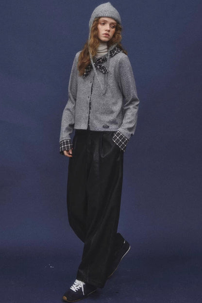 Elastic Waist Black Leather Pants