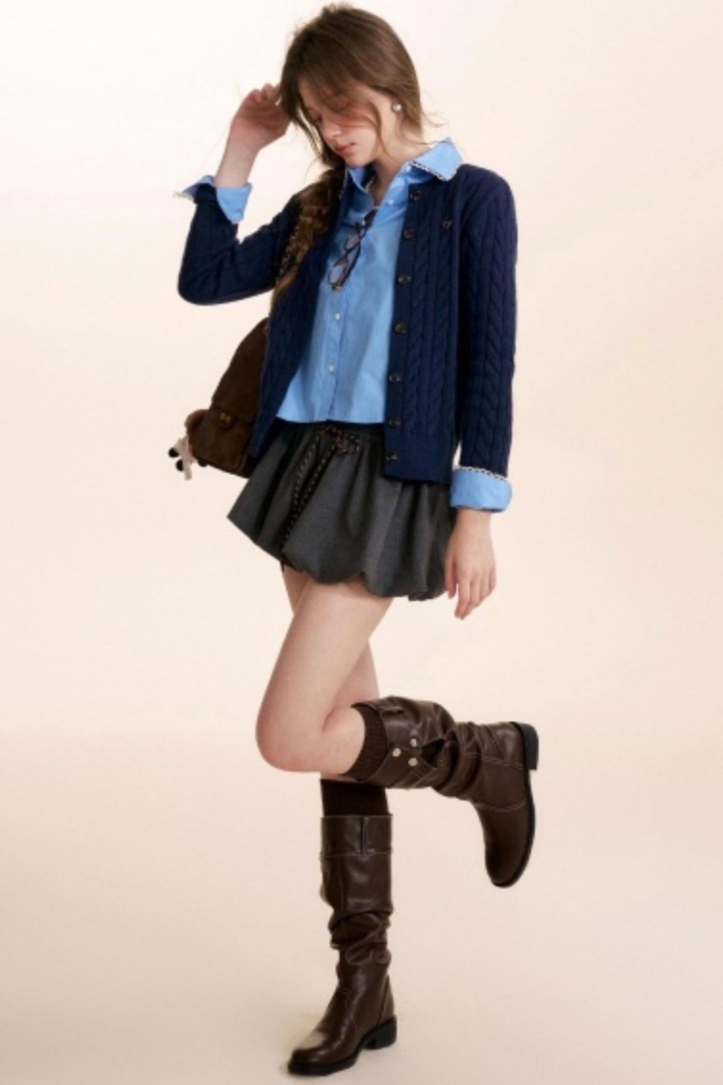 Color-Blocked Woolen Puff Skirt