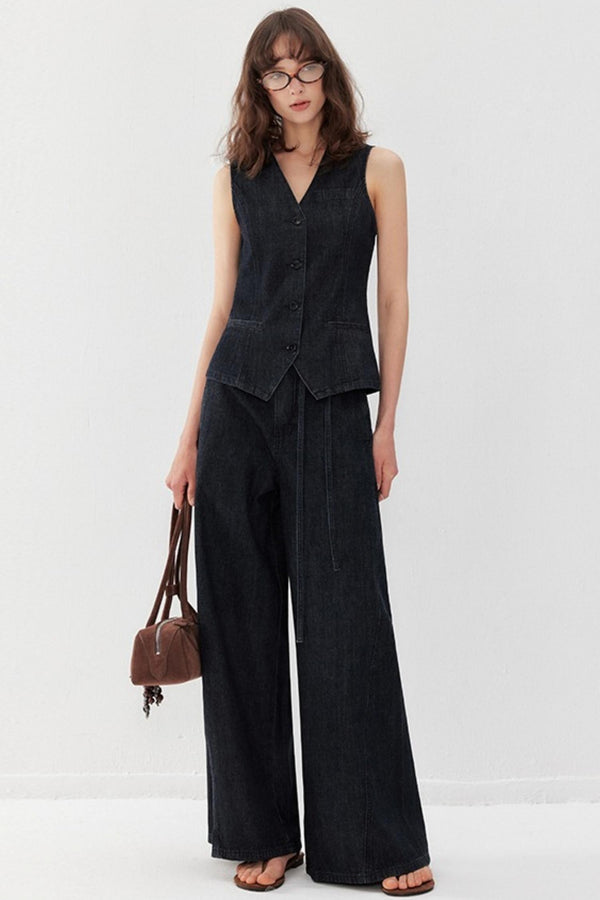 Chic Denim Vest Pants Set-Up