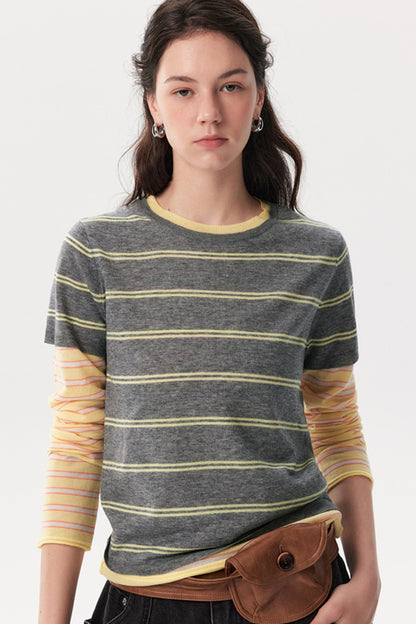 Sheep Wool Patchwork Knitted T-Shirt