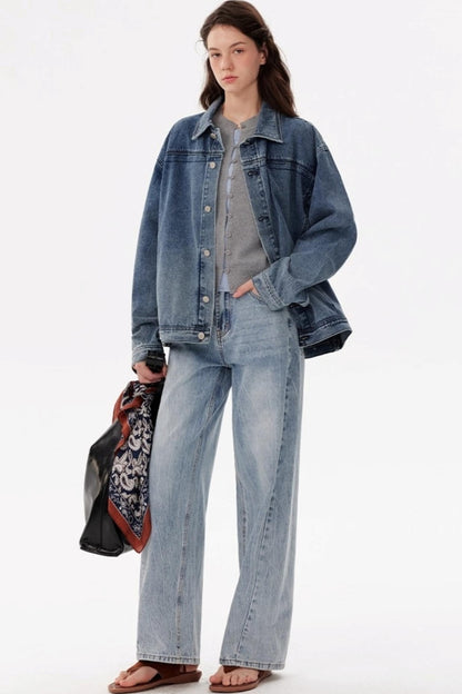 Vintage Distressed Silhouette Denim Jacket