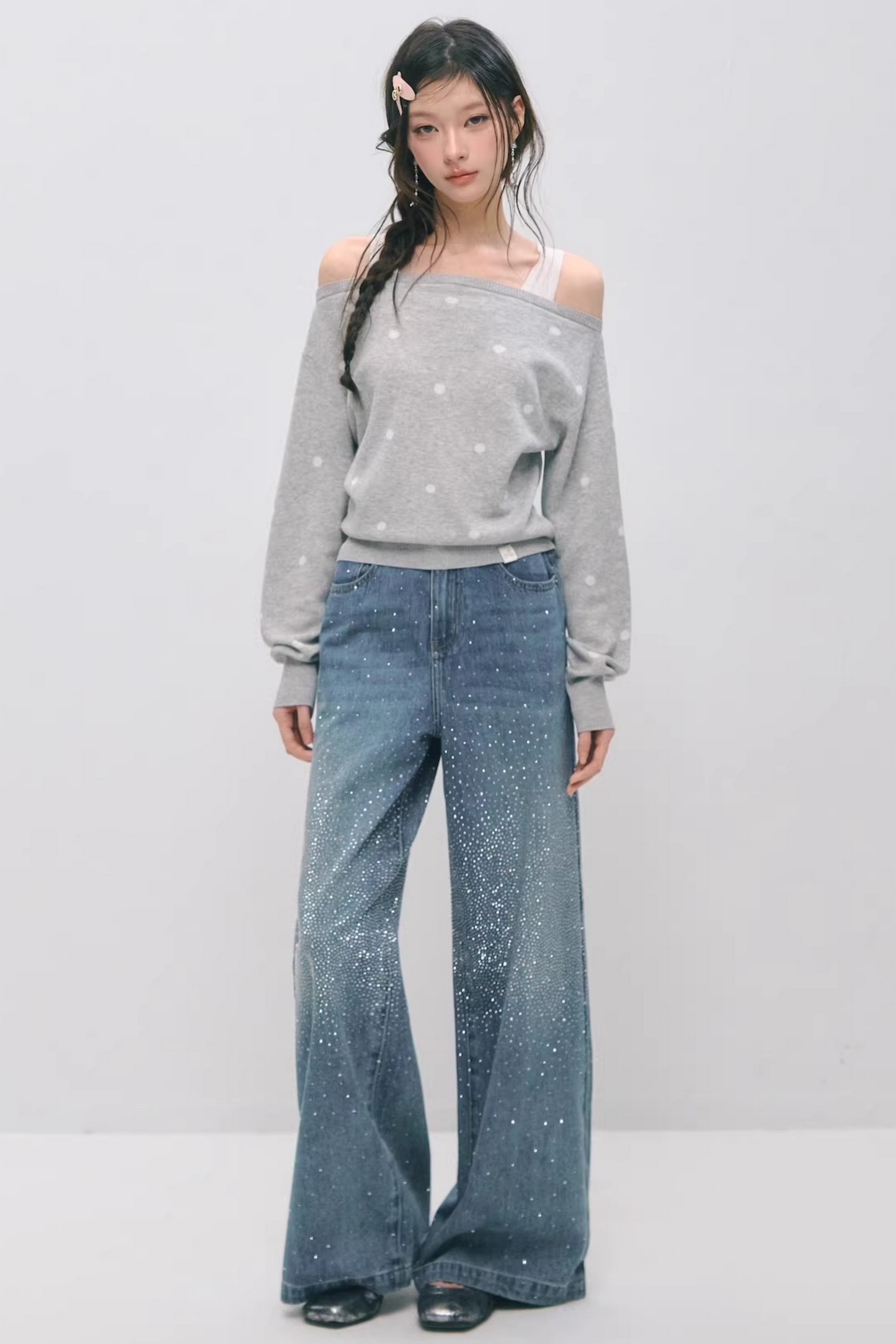 Somesowe 레트로 스트레이트핏 스파클링 청바지