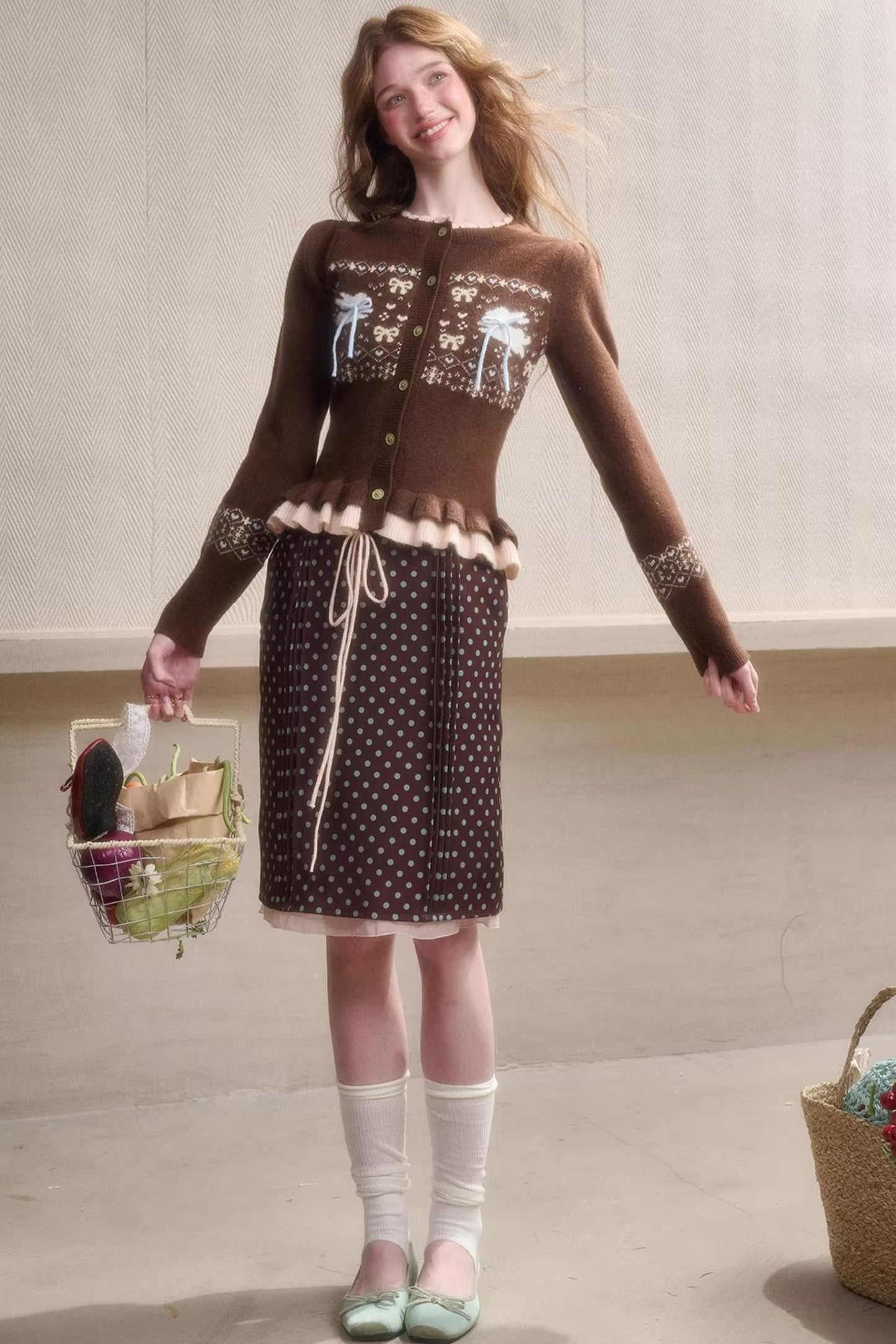 Green Apple Fair Isle Cardigan Top Set-Up