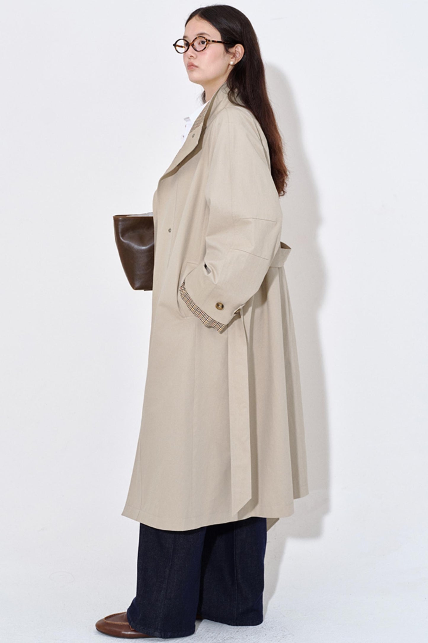 Special Split Plaid Trench Coat