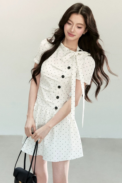 White Polka Dot Pleated Dress