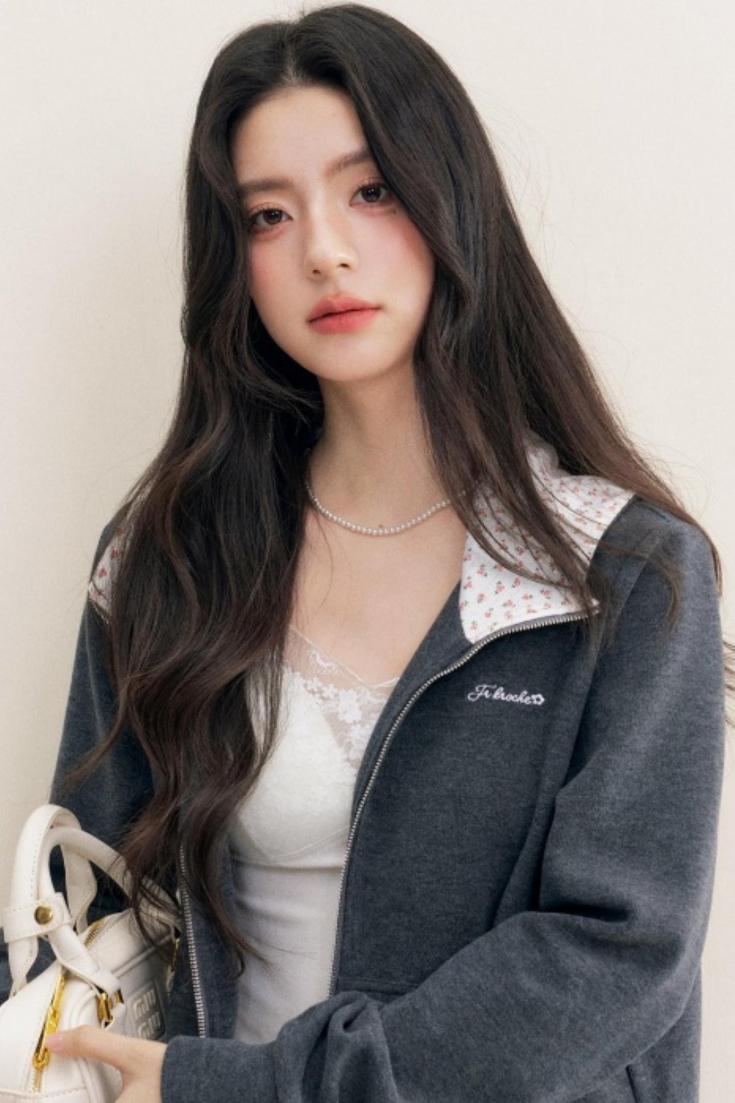 Rose Print Patchwork Hooded Jacket Set-Up