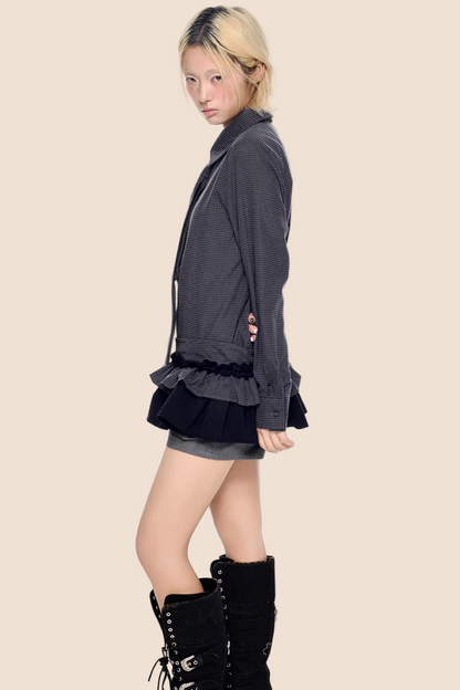 Kariertes Retro Faltenbluse