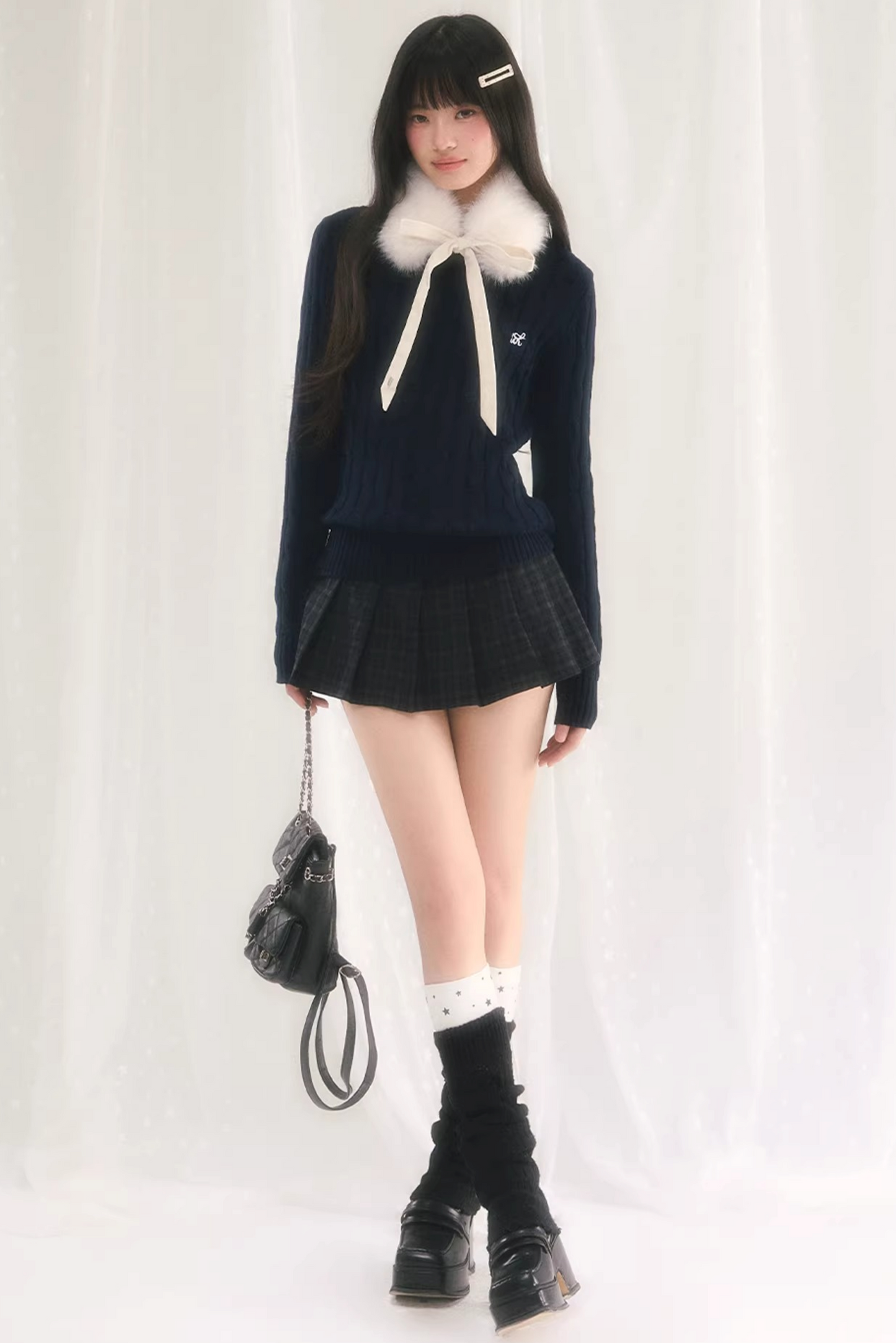 Textured Knit Sweater With Scarf Set