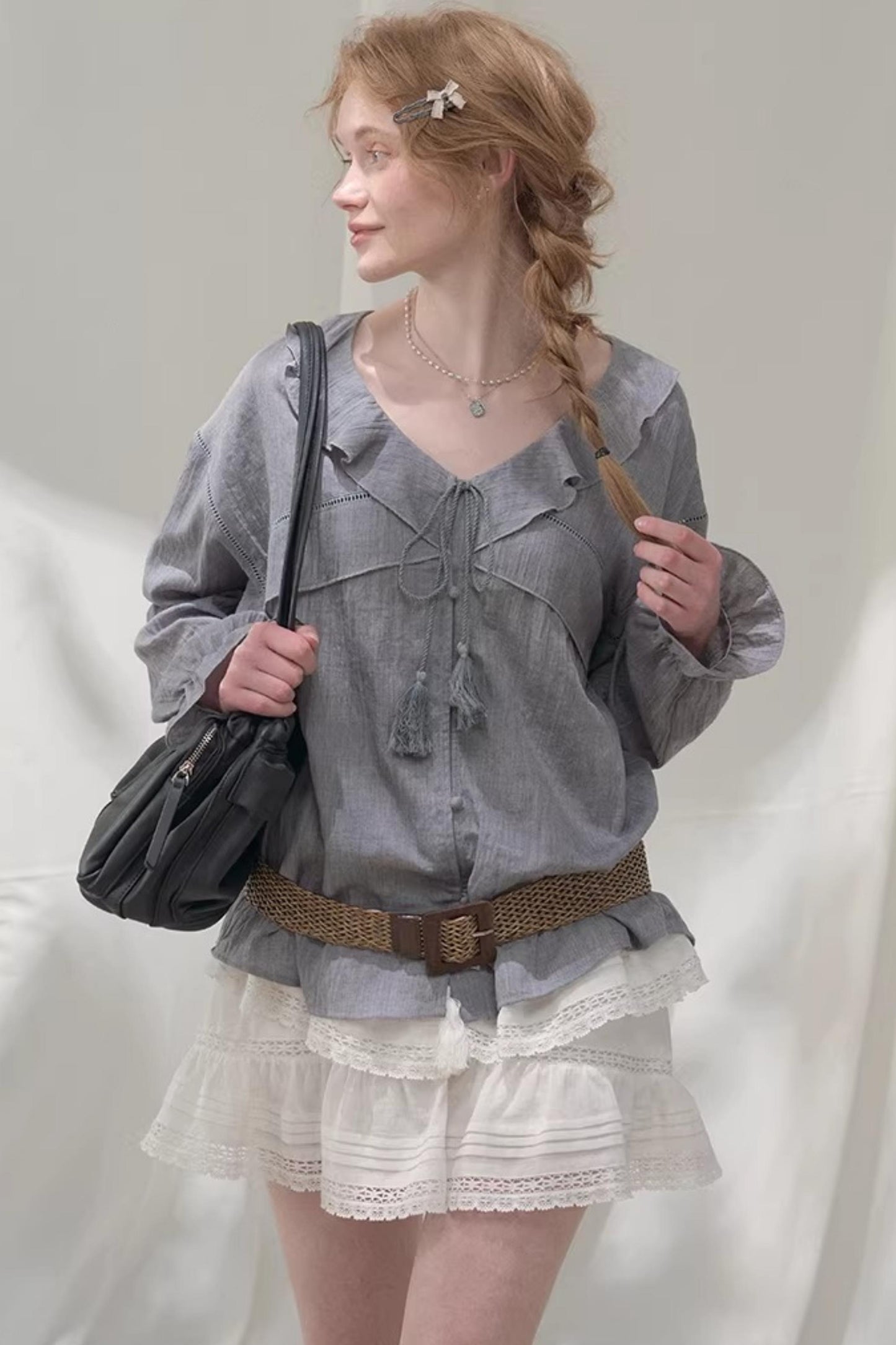 Ruffled V-Neck Shirt