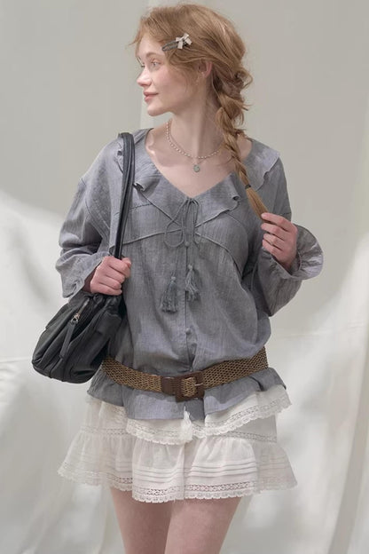 Ruffled V-Neck Shirt