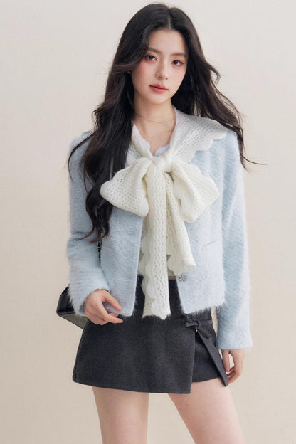 Bow Woolen Hem Skirt