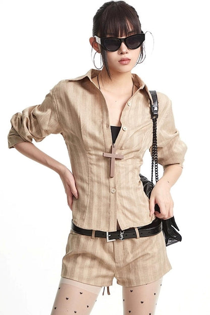 Vintage Pinched Waist Lapel Shirt Set-Up