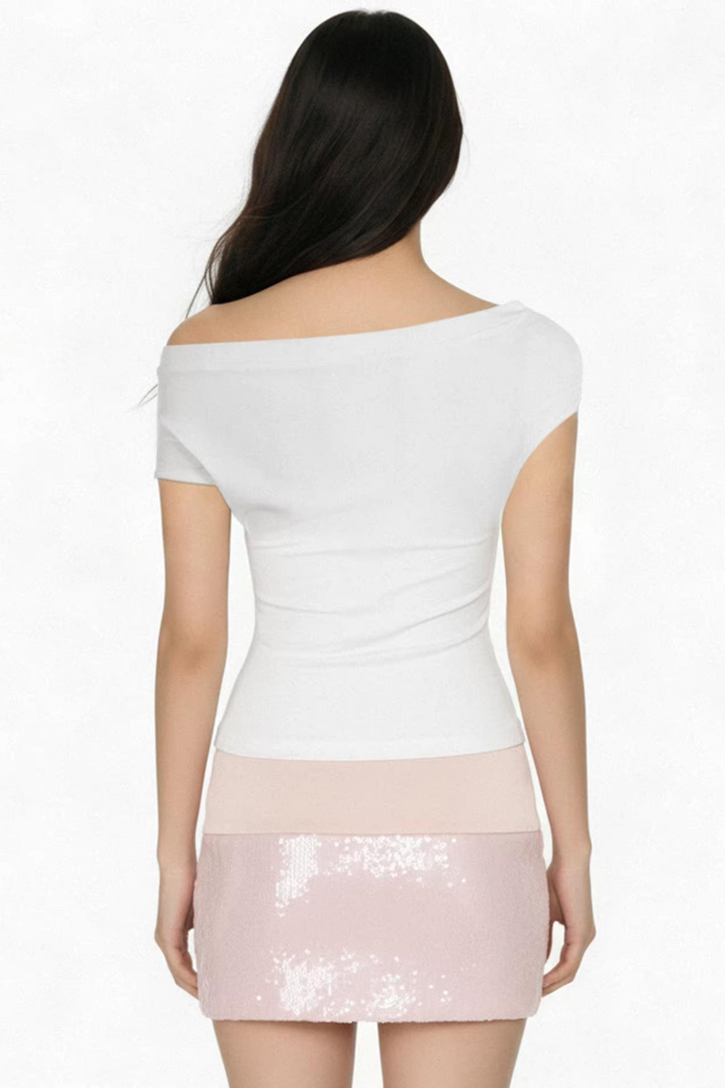 White Asymmetrical Rhinestone Top