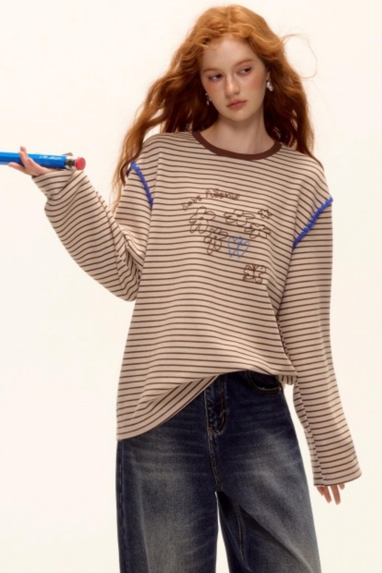 Striped Bead Embroidery Top