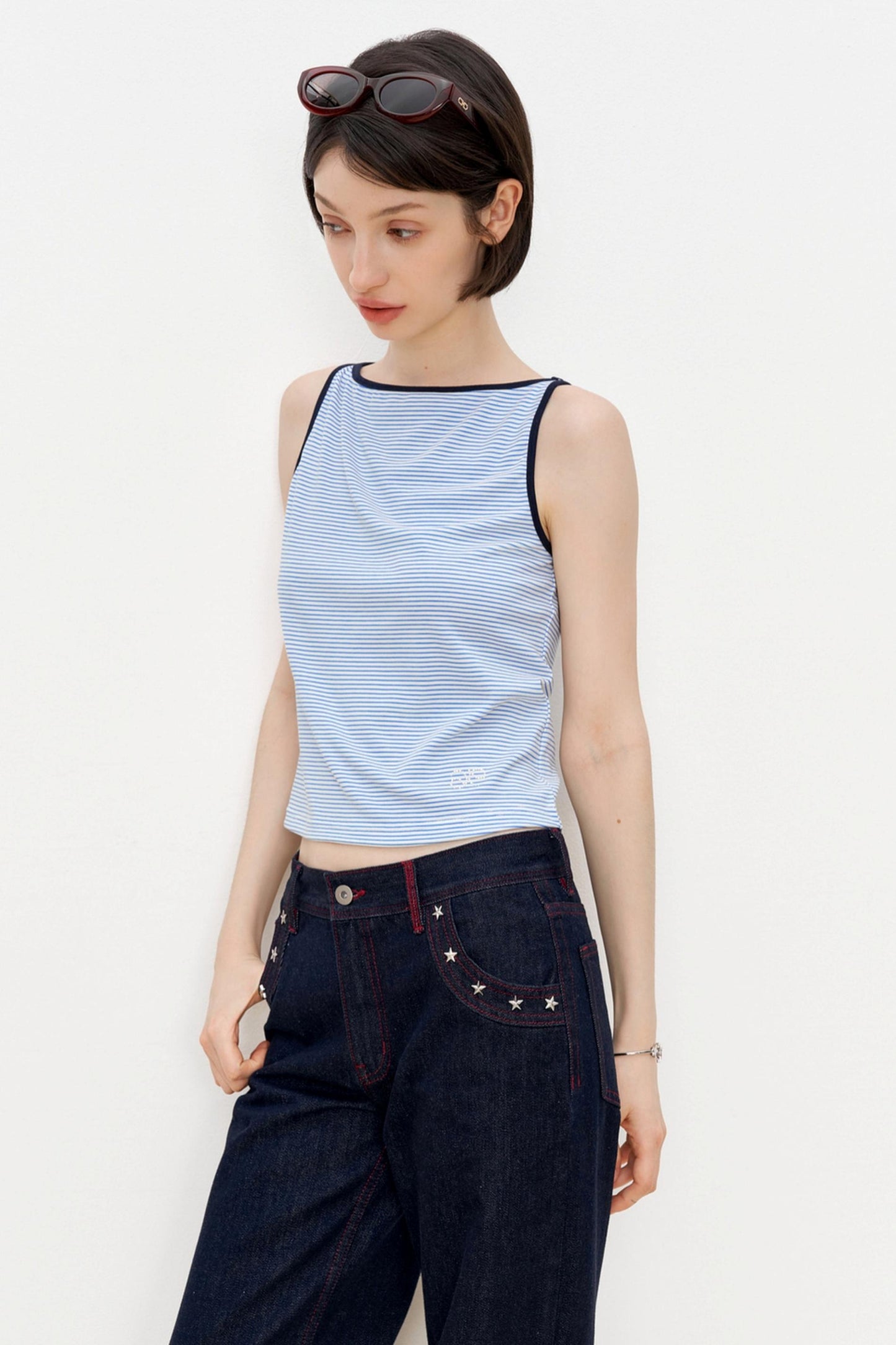 Blue Stripe Asymmetrical Tank