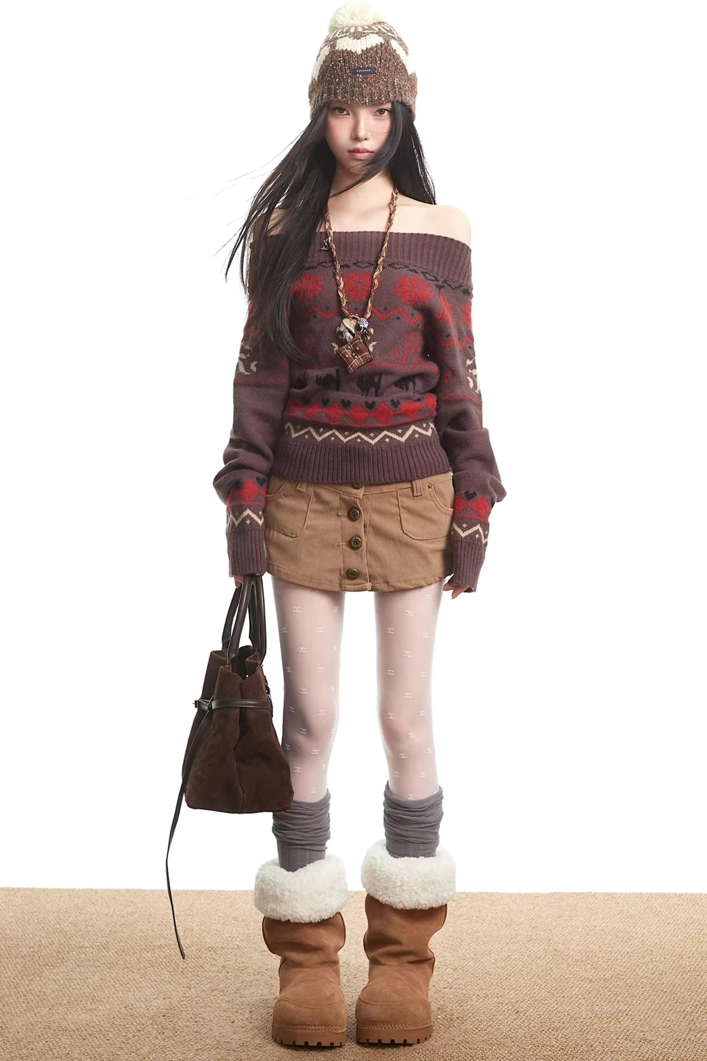 Fair Isle Off-Shoulder Sweater