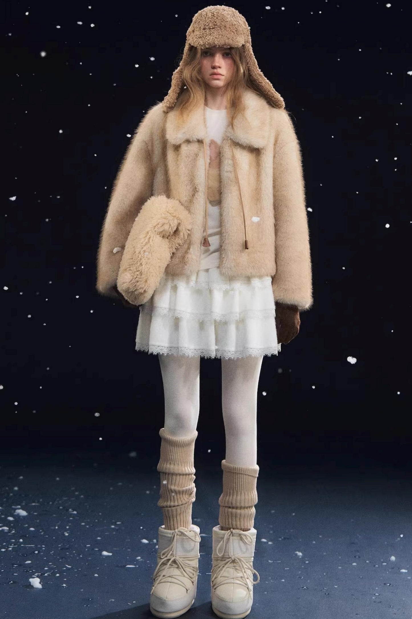 Lace-Up Lapel Fur Coat