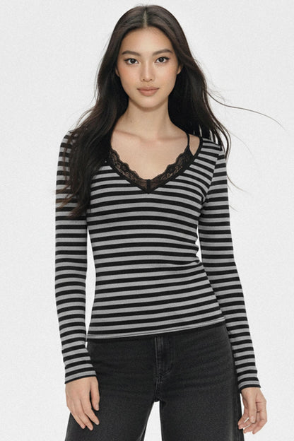 Color-Block Lace Knit Top