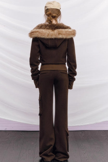 Knitted Hooded Diagonal Jacket Set-Up