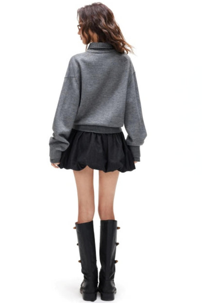 Plaid Patchwork Knit Sweater