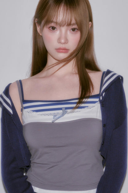 Cute Fake Two-Piece Layered Top