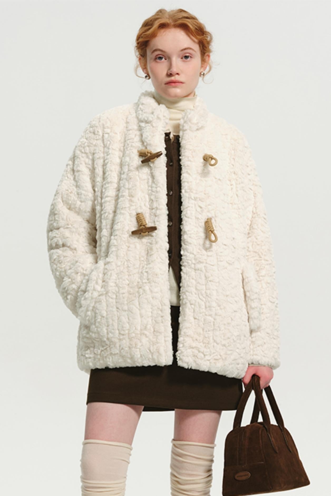 College Style Imitation Rabbit Fur Coat