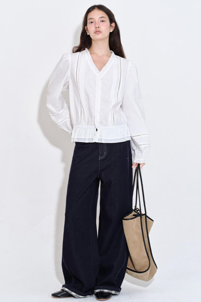 Textured Plaid Patchwork Jeans Pants