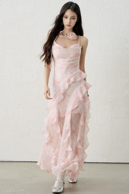 Pink Ruffled Spaghetti Dress Set