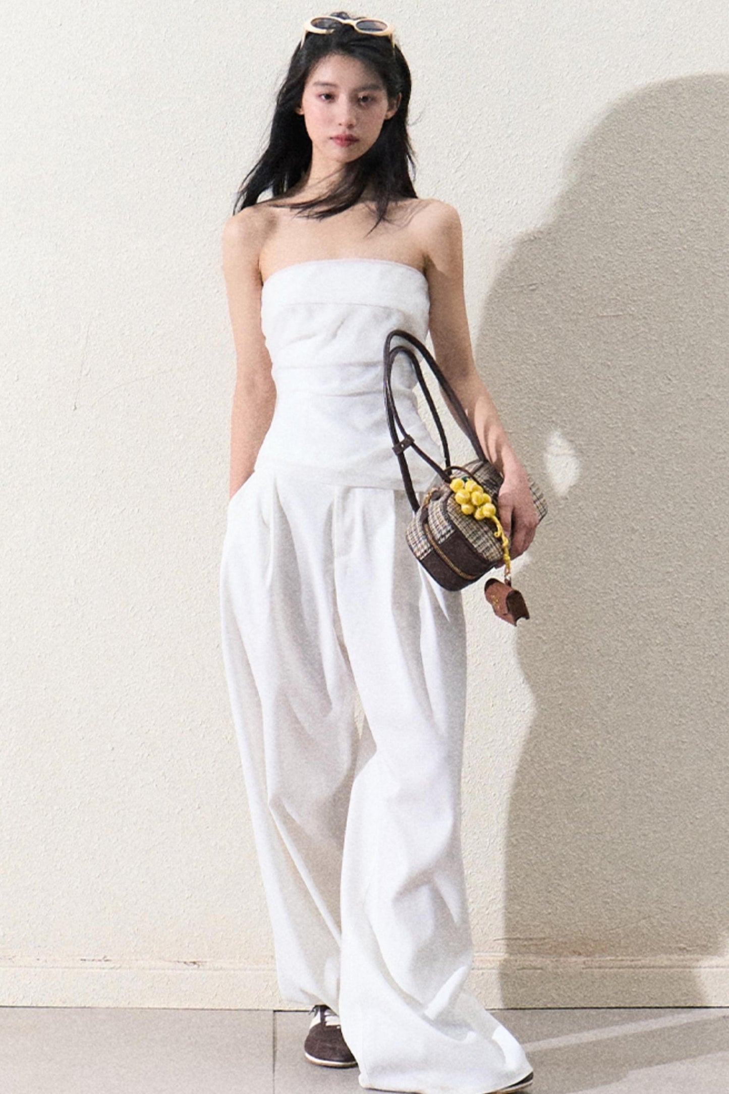 캐주얼 슬림 자켓 & 와이드 레이스 팬츠 세트 