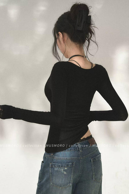 Top in maglia di pizzo a toppe
