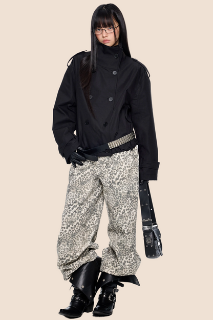 Leopard Print Retro Wide-Leg Jeans