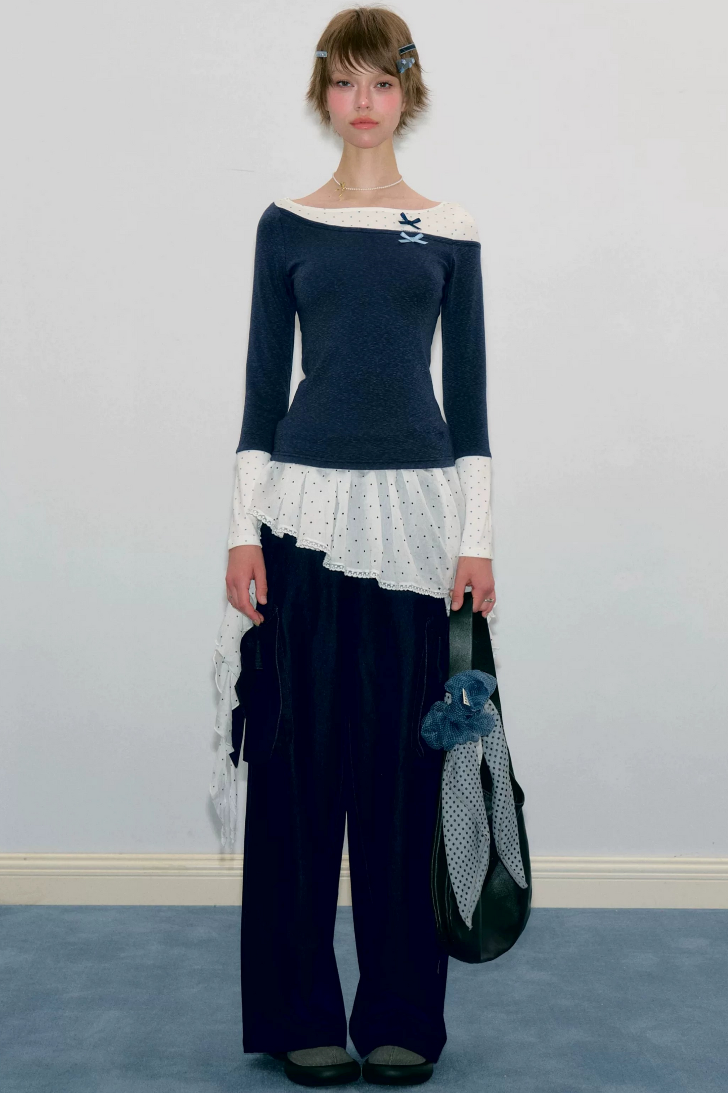 White Polka Dot Irregular Layered-Look Skirt