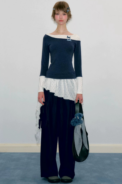 White Polka Dot Irregular Layered-Look Skirt