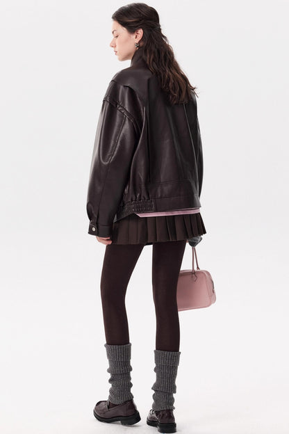 Autumn Chocolate Retro Leather Motorcycle Jacket