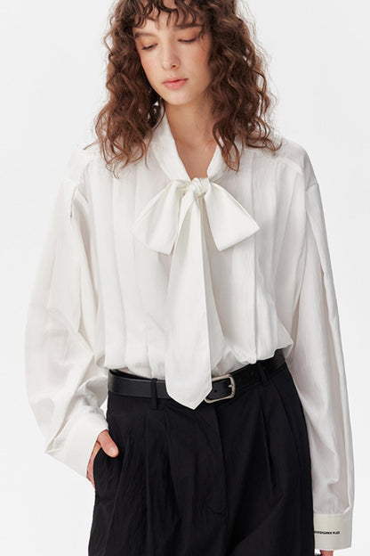 Pleated Bow Tie Shirt