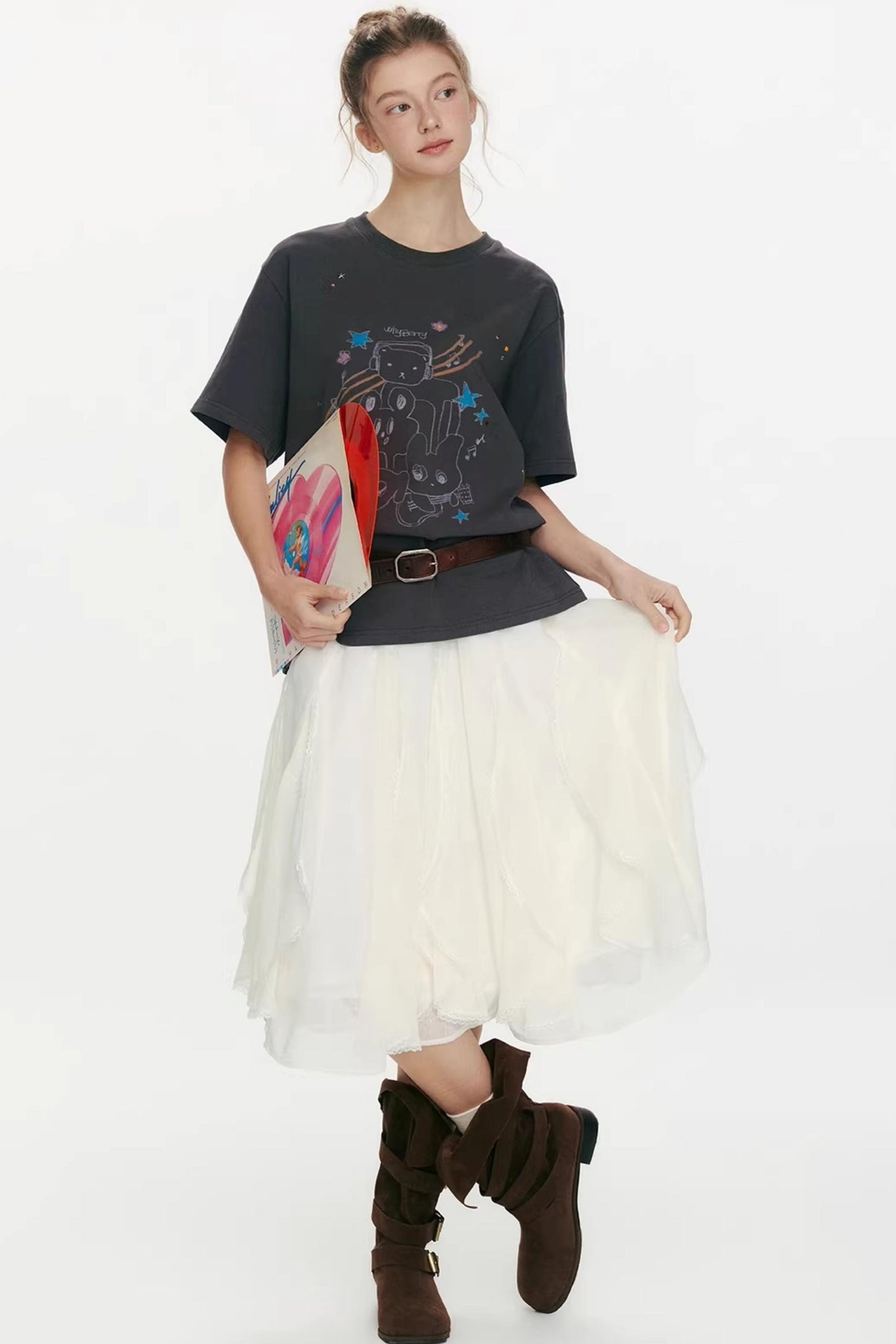 Night Dew Rose Chiffon Skirt