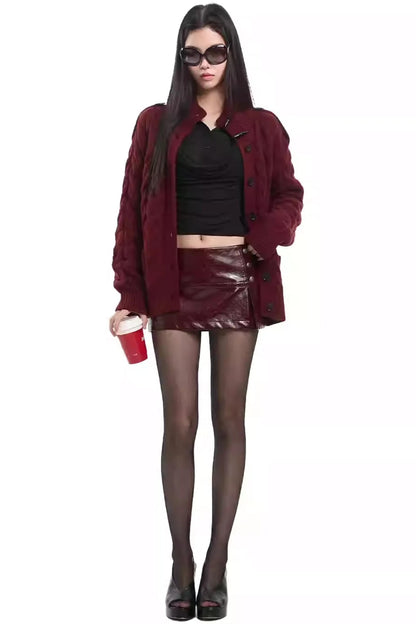 Retro Black and Red Cable Cardigan