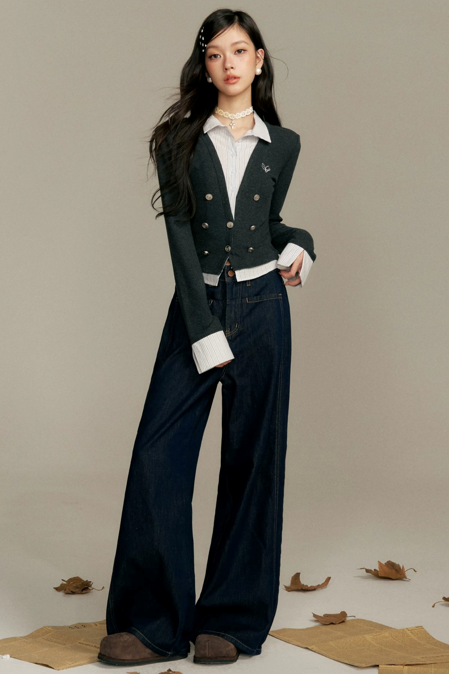 Contrasting Fake Two-Piece Top