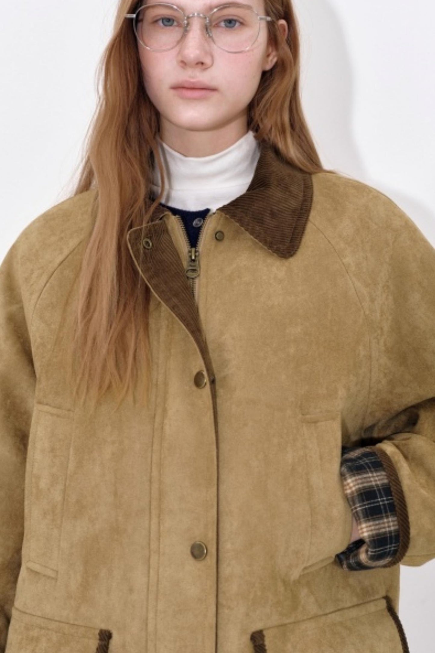 Suede Cotton Plaid Jacket