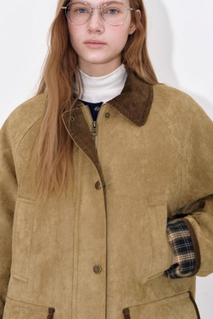 Suede Cotton Plaid Jacket